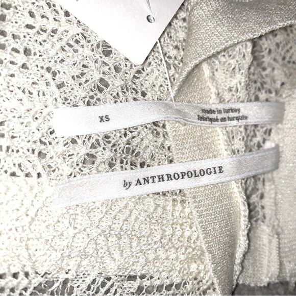 ANTHROPOLOGIE Womens Sweater Size XS Cream Sheer Open-Stitch Ruffle Coquette - Picture 5 of 12